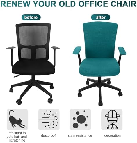 Tallew Office Chair Covers Set Computer Universal Protective Stretchable Chair Seat Covers Desk Armrest Slipcovers Pads Office Cushion Backrest for Rotating(Lake Blue)