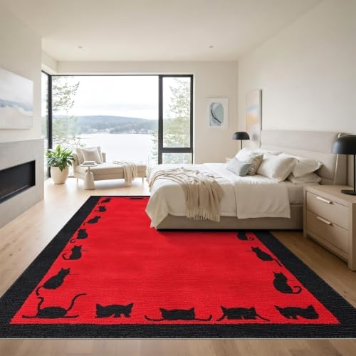 9'x12' Red Cat Crimson Artistic Washable Area Rug