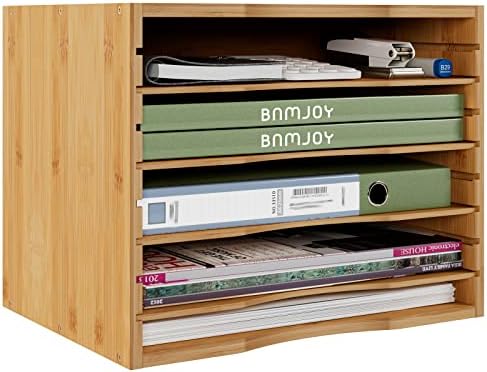 Bamjoy Bamboo 5 Tier Desktop Organizer, Paper Organizer Mail Sorter, File Holder Letter Document Storage with Adjustable Shelves for School Home Office, Natural