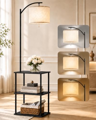 GERGO Floor Lamp with Table, Side Table for Living Room, 3 CCT 9W LED Bulb