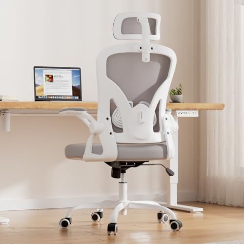 Farini Ergonomic Office Chairs with Headrest, Set of 4, White & Grey