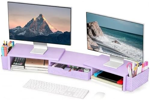 Spacrea Dual Monitor Stand Riser with Drawer and 2 Pen Holders