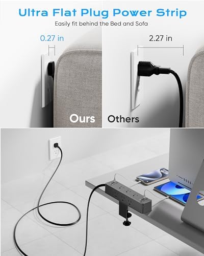 Desk Clamp Power Strip 10FT, Acozvin 24W Total Charging Station