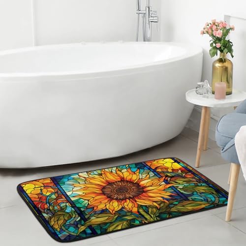 Kitchen Mats, Glass Sunflower Kitchen Rugs, Cushioned Anti Fatigue Kitchen Mats, Non-Slip Standing Desk Mat, Absorbent Kitchen Rug for Floor, Kitchen, Office, Sink, 20"×39"