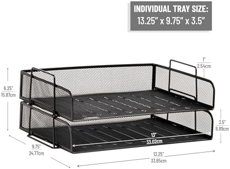 Mind Reader Stackable Paper Tray, Desktop Organizer, File Storage, Office, Metal Mesh, 13.25" L x 9.75" W x 6.25" H, 2 Pcs., Black (Pack of 8)