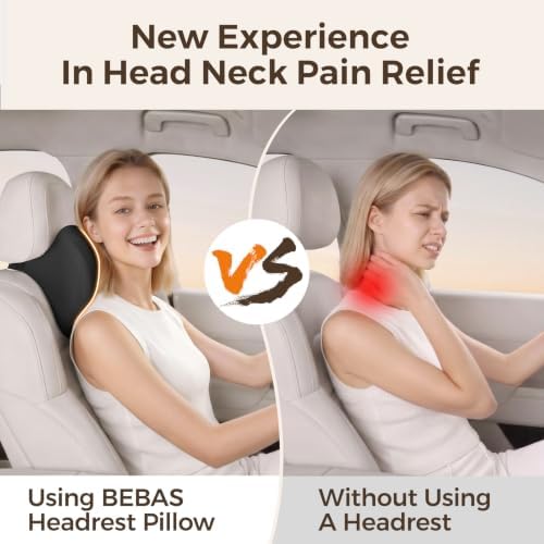 BABUR Ergonomic Memory Foam Car Headrest Pillow with Dual-Wing Support