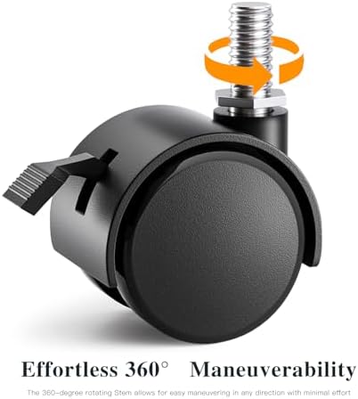 2 Inch Furniture Stem Casters Set of 4, Threaded Stem Diameter 5/16" Plastic Locking Caster Wheels, Black Swivel Small Castors with T-Nuts, for Table, Cabinet, Storage Rack