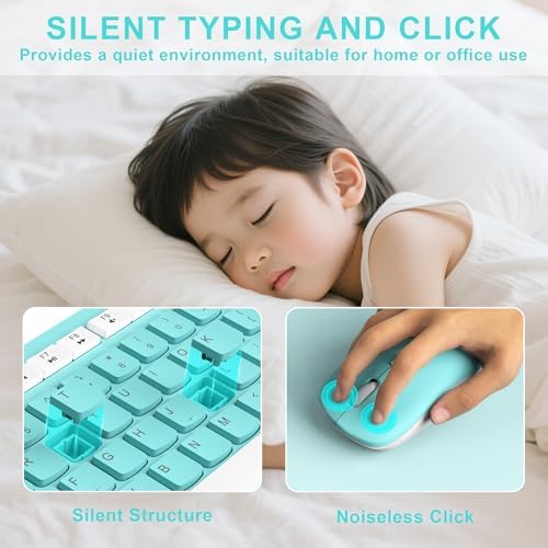 Wireless Keyboard and Mouse Combo Silent for Office and Home(Turquoise)