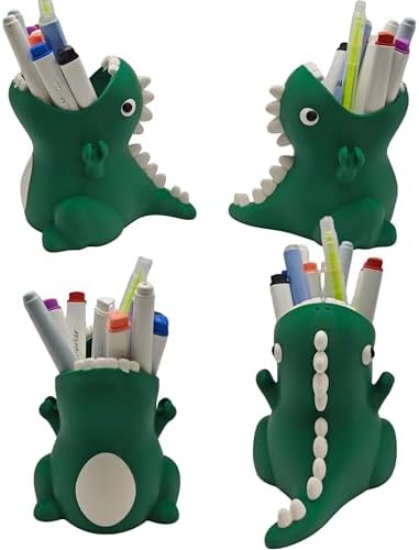TIME&TRAVE Cute Dinosaur Pen Holder for Desk, 3D Printed Creative Pencil Holder Desk Organizers, Office Supplies Decorations Idea Gift for Women Kids (Green)