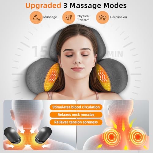 Upalled Cordless Heated Neck Massager Pillow for Pain Relief Deep Tissue