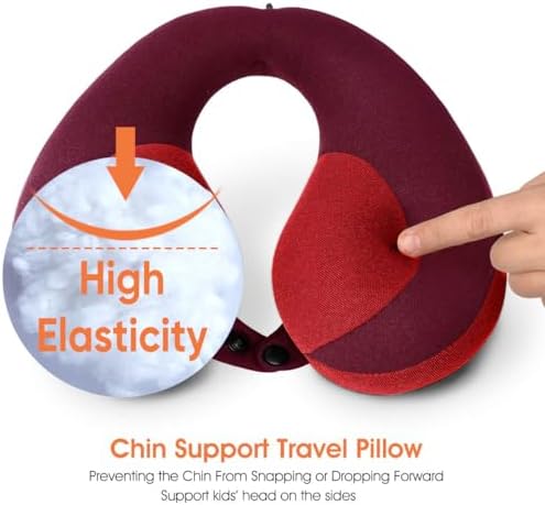 INFANZIA Kids Travel Neck Pillow, Chin Support for Car Seat & Plane, Red