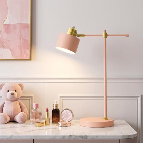 OYEARS 22.2" Modern Desk Lamp, Metal Table Lamp with LED Bulb, Adjustable Reading Lamps for Living Room, Mid Century Task Lamp for Home Office, Industrial Bedside Lamps with Solid Base, Pink