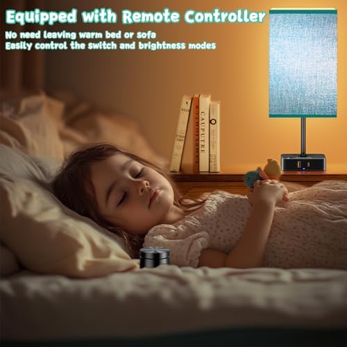 Bedroom Nightstand Lamp with Charger, Touch Table Lamps with Remote Control