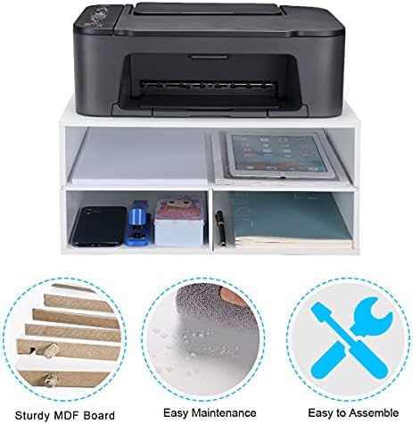 EMERIT Printer Stand for Desk - 2 Tier Desktop Printer Stand with Paper Storage, Printer Riser Organizer for Home Office, Holds up to 30 lbs, White
