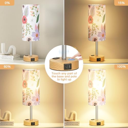 Touch Bedside Table Lamps Set of 2 - Bedroom Lamp with USB A+C, AC Outlet