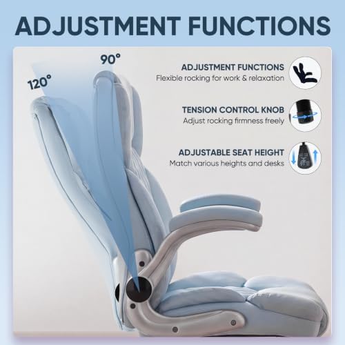 Executive Office Chair, Ergonomic Heavy Duty Desk Chair with Flip‑Up Armrests, 400 LBS High Back Comfy Computer Gaming Chairs for Home Office, Breathable PU Leather (Blue)