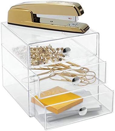 iDesign Stackable 3-Drawer Makeup Organizer, Clear