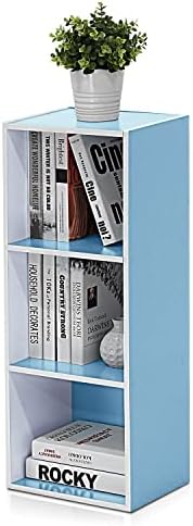 Furinno LUDER Book Shelf, 3-Cube Bookshelf, Bookcase with Open Shelves, 9.3 x 12 x 31.5, Easy Assembly, for Living Room, Bedroom, Home Office, White/Light Blue
