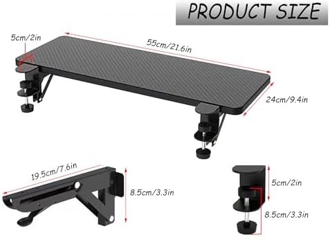 Desktop Extender, 20 "x 9" Clip on Foldable Keyboard Tray, Small Table Edge Extender Tray, Floating Table Hanging Computer Desk, Suitable for Desktop Extension of Sitting Upright Office Desk (Black)