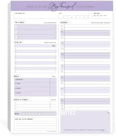 Daily Notepad Planner Schedule To Do List - Stay Focused 50 Tear Off Premium USA (Purple Taro)