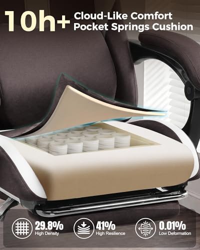 LUCKRACER Big and Tall Gaming Chair, 350Lbs Heavy Duty Office Chairs High Back Computer Chairs with Foot Rest Wide Cushion Lumbar Support Desk Chair Comfy for Adults Breathable Fabric, Brown