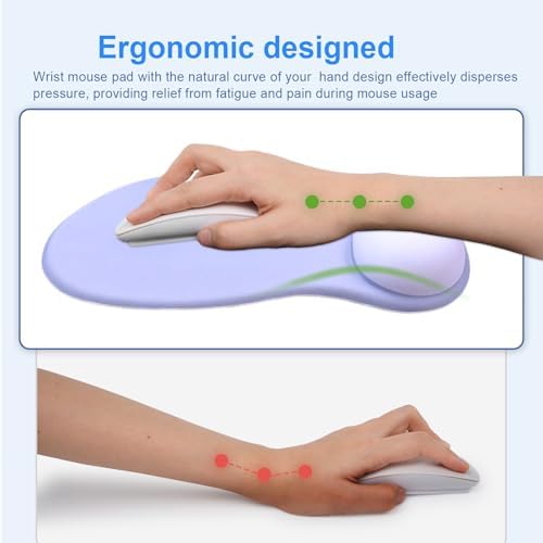 Ergonomic Mouse Pad with Gel Wrist Support, Comfortable Wrist Rest Mousepad with Non-Slip PU Base for Pain Relief, Desk, Home & Office(Purple)
