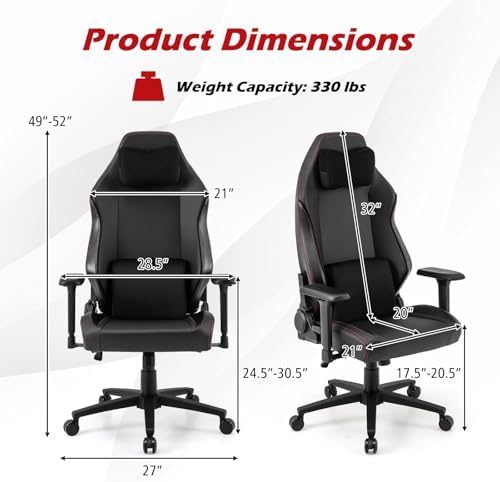 GIANTEX Gaming Chair, Video Game Chair with Magnetic Headrest & Lumbar Support, Ergonomic Computer Chair w/Rocking Function & 2D Armrests, Height Adjustable Swivel Task Chair, Black
