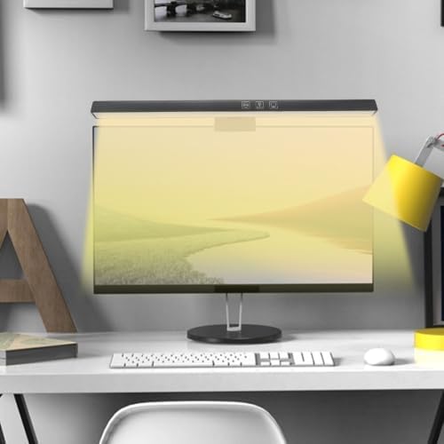 Laptop Monitor Lamp, Black LED Computer Monitor Light Bar, Anti Blue Light Clip-On ABS Screen Lamp, 13 x 0.6 in