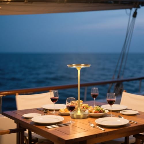 LED Cordless Table Lamp Rechargeable,Portable 6000mAh Battery Outdoor Bedside Table Lamps,3 Color Stepless Dimming Touch Battery Powered Lamp, Table Light for Restaurant/Patio/Camping/Bedroom(Gold)
