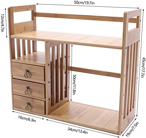 Bamboo Desk Book Shelf,Desktop Bookshelf Storage Rack Tabletop Standing Organizer Bookshelf with 3 Drawers,Freestanding Desk Bookcase for Home Dormitory Offices (Natural)