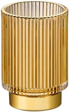 Makeup Brush Holder Organizer,Toothbrush Holders,Desk Pen Pencil Holder,Multifunctional Vintage Glass Brush Cup（L/Gold/A3-7-US）