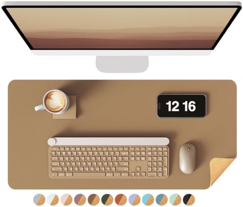 YSAGi Double-Sided Desk Pad, Leather Desk Mat, Eco Cork Desk Pad Protector, Large Mouse Pad for Desk, Waterproof Desk Blotter Pad, Desk Writing Pad for Office Work/Home(23.6"x13.7",Khaki+Cork)