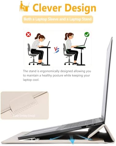 HYZUO 15 Inch Laptop Case Bag Sleeve with Stand for MacBook, Beige