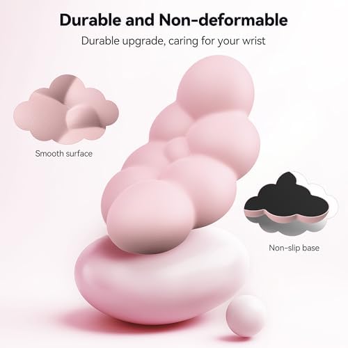 TECKNET Cloud Keyboard Wrist Rest Set, Cloud Wrist Rest with Non-Slip Base, PU Leather Wrist Pad for Keyboard with Ergonomic Memory Foam for Computer Laptop Office Gaming and Pain Relief, Light Pink