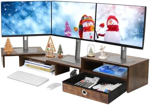 Monitor Riser for 3 Monitors, Angle Adjustable Monitor Stand with Drawer