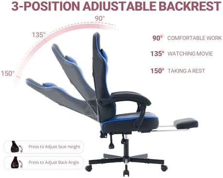 Mistpeople Gaming Chair, Ergonomic High Back Computer Chair with Footrest, Lumbar Support & Pocket Spring Cushion, Comfortable Swivel Home Office Desk Chair for Adults