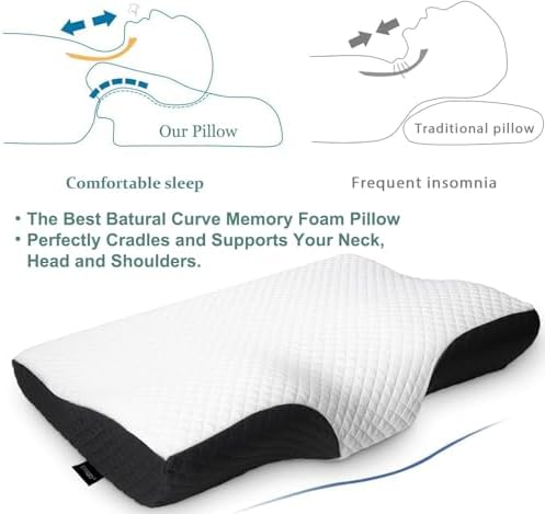EPABO Contour Memory Foam Pillow Orthopedic Sleeping Pillows, Ergonomic Cervical Pillow for Neck Pain - for Side Sleepers, Back and Stomach Sleepers, Free Pillowcase Included (Firm & Standard Size
