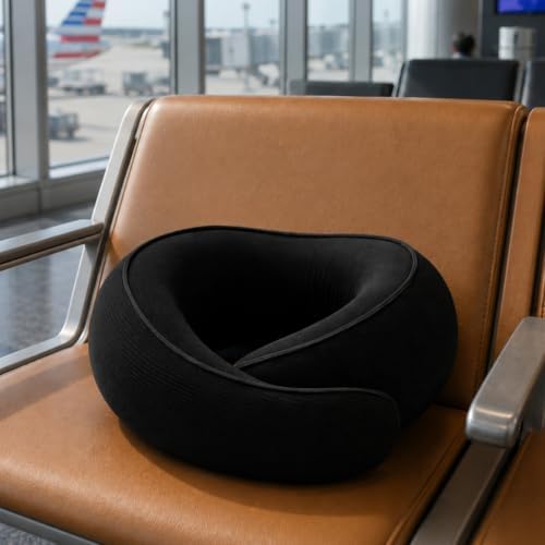 FlyHugz® Neck Travel Pillow Memory Foam Neck Pillow, Midnight Black