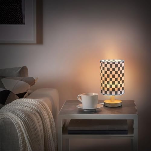 ALAZA Black White Checkered Plaid Decor Bedside Table Lamp with USB Port for Bedroom Nightstand Office Desk LED Bulb Included