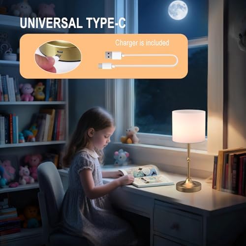 HAPYGI Portable Cordless Table Lamp,Built-in 5200mAH Rechargeable Battery, Dimmable Touch Wireless Light, Bed Side Metal Desk Lamp，Restaurant/Bedroom/Bar/Coffee/Night Light (Antique Brass)