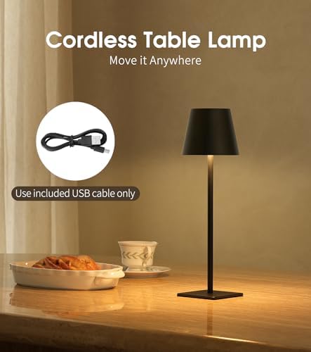 UME 3 Pack Cordless Table Lamp, Battery Operated Lamp - Portable Waterproof Rechargeable Table Lamp w/ 3 Color Temps & Stepless Dimming for Dinner, Desk, Cafe, Outdoor (Black)