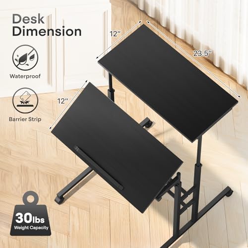 Athena Collection Rolling Standing Desk Small Mobile Table, Black
