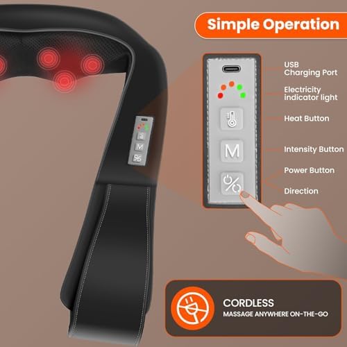 AMZPONY® Cordless Neck Massager for Pain Relief Deep Tissue