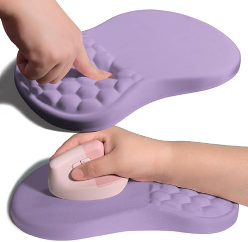 Ergonomic Joint Wrist Support Mouse Pad with Memory Foam Cushion Massage Bump, Carpal Tunnel Pain Relief Mousepad Slope Design for Wrist Rest, 11.8x7.9 in, Pale Purple
