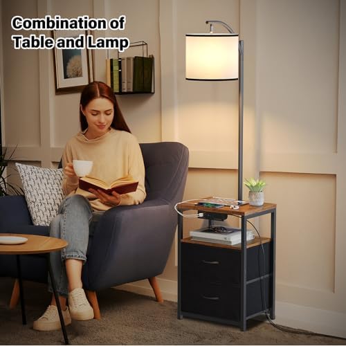 SUNMORY Floor Standing Lamp with Table & 2 Drawers, USB & AC Charging Port