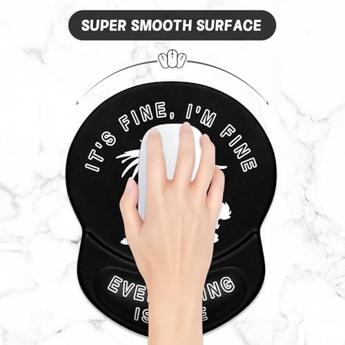 ITNRSIIET Ergonomic Mouse Pad with Gel Wrist Support Small Wrist Rest Smooth Surface Non-Slip PU Base Comfortable Office Supplies Pain Relief, 8.7 x 7.2 inches, Funny Cat