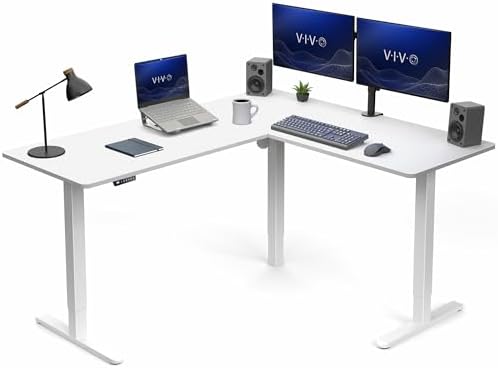 VIVO White 63 x 55 in Corner Standing Desk, DESK-E3CTW