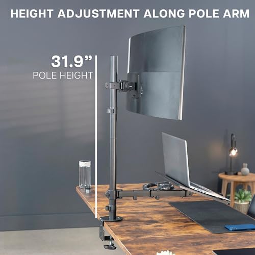 VIVO Extra Tall Desk Mount for up to 49 inch Ultrawide and Tray for up to 17 inch Laptop, Clamp-on Adjustable Stand Holds 44 lb Screens, VESA up to 100x100, Black, STAND-V012C