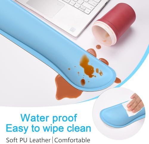 Dapesuom Keyboard Wrist Rest Set, Cute PU Leather Wrist Cushion for Computer Keyboard and Mousepad, Memory Foam Mouse Pad Rests Support with Non-Slip Base for Typing Pain Relief, Laptop, Sky Blue