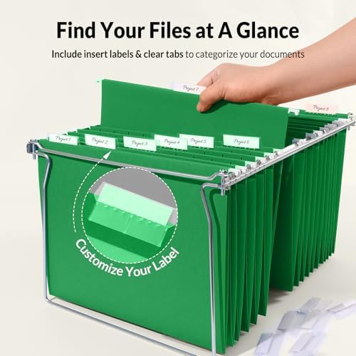 SUNEE Hanging File Folders, 25 Pack Letter Size Hanging File Folders with 1/5-Cut Tabs, Ideal for Home and Office Organization and Papers Classification,Light Green